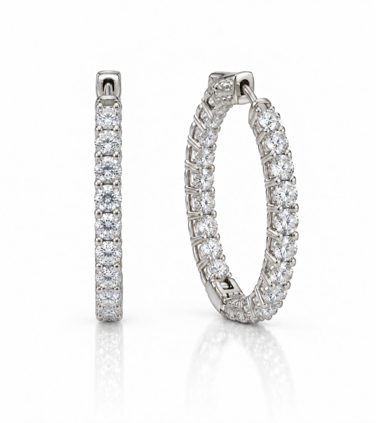 Rhodium plated 925 sterling silver CZ tennis hoop earrings