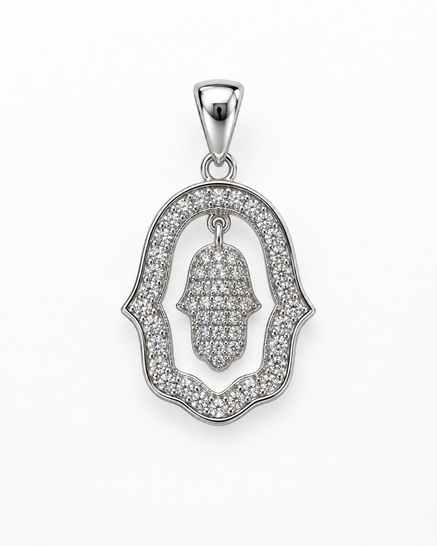 Pavé Hamsa Outline Pendant