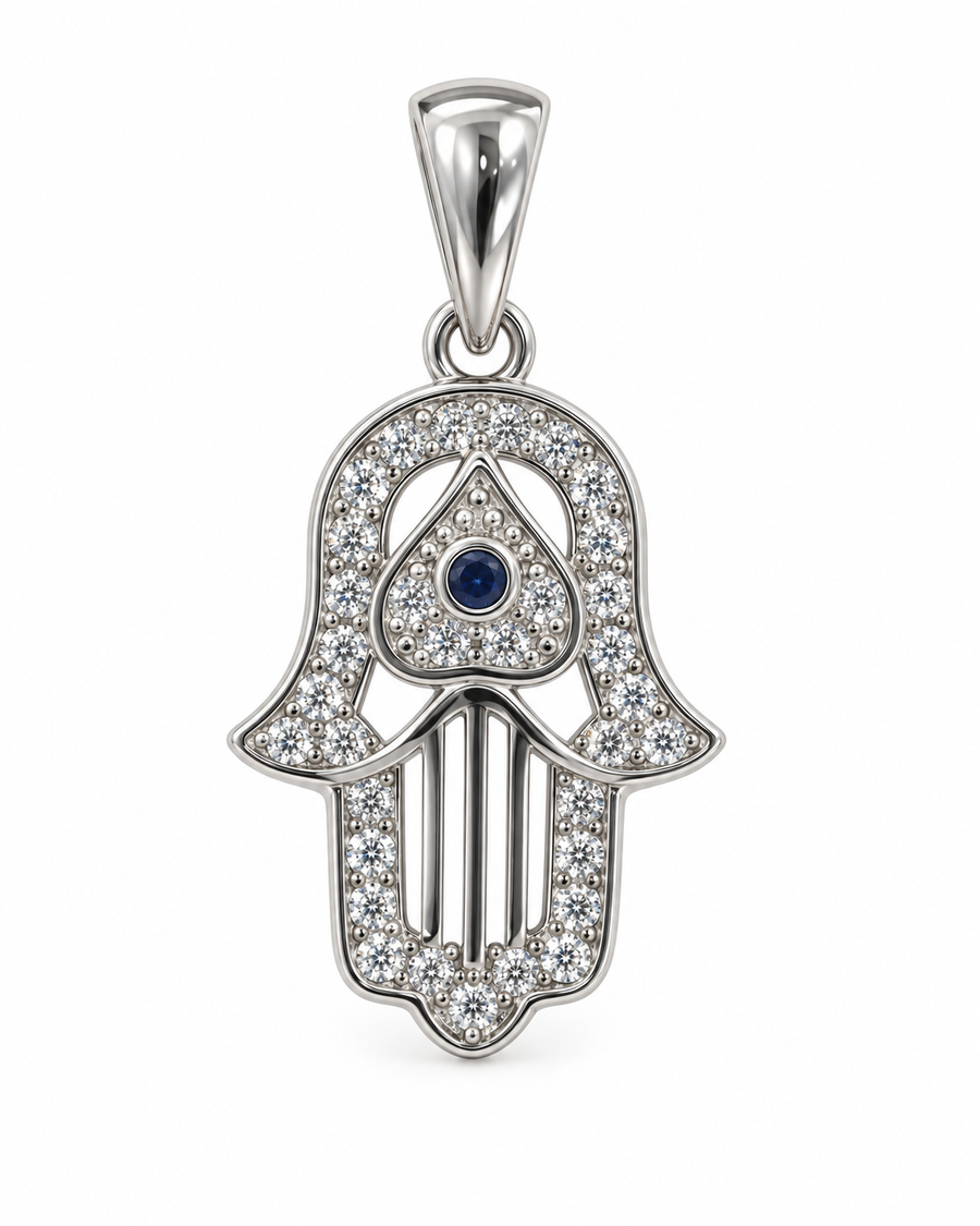 Blue Evil Eye Hamsa Pendant