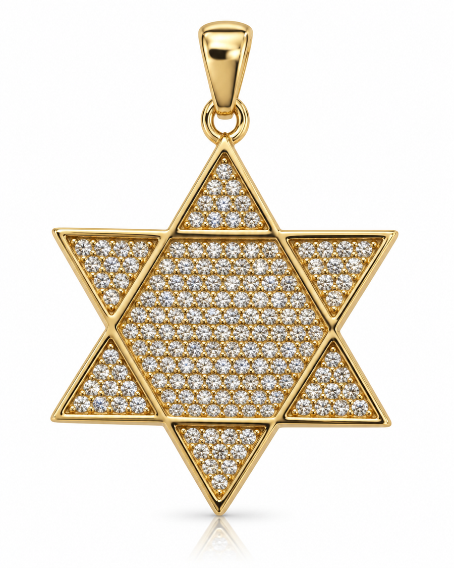 Gold Pavé Lattice Star of David Pendant