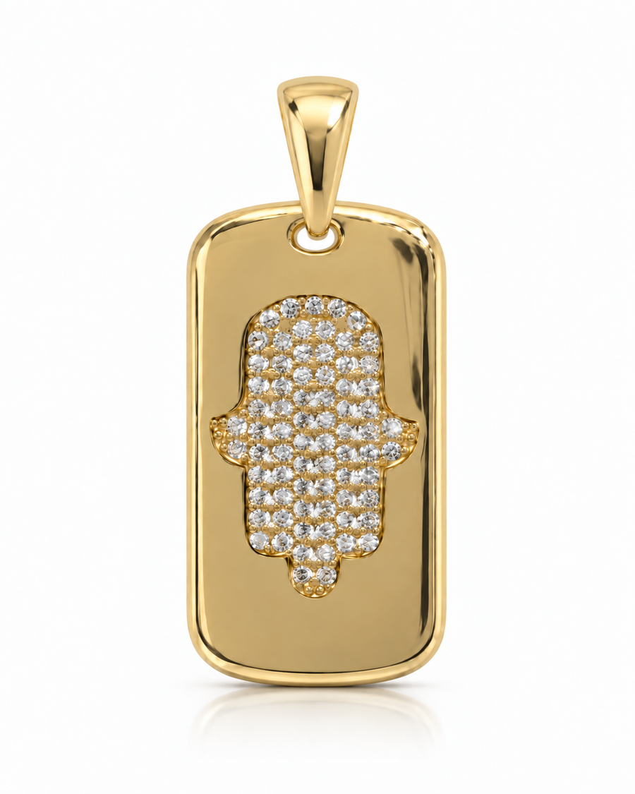 Gold Hamsa Dog Tag Pendant