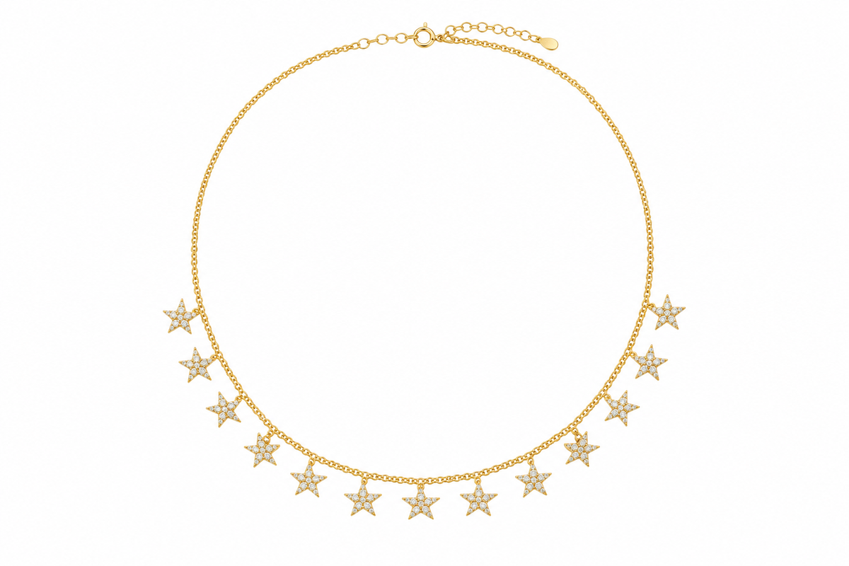 Gold-plated 925 sterling silver CZ star charm necklace